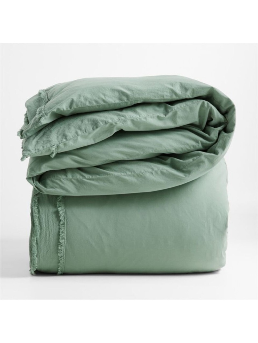 Crate & Barrel Washed Organic Cotton King Duvet Cover Lily Pad Sage Green